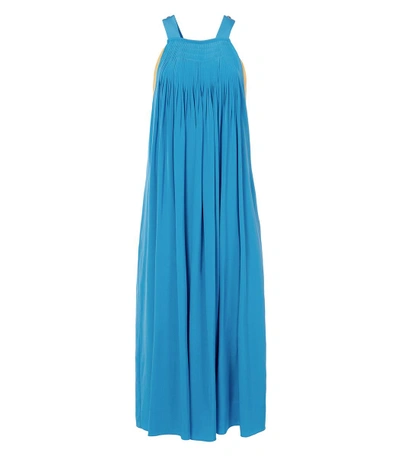 Shop Tibi Arielle Silk Overall Pleated Dress In Blue