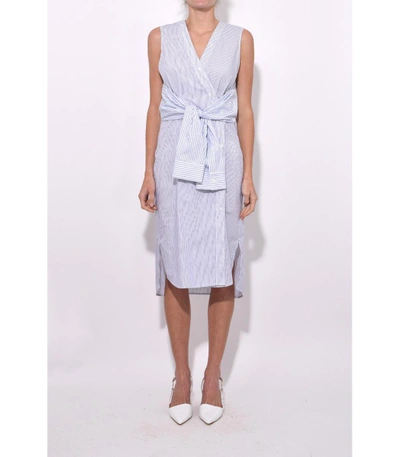 Shop Alexander Wang T Striped Shirting Tie Front Midi Dress In Multi Stripe