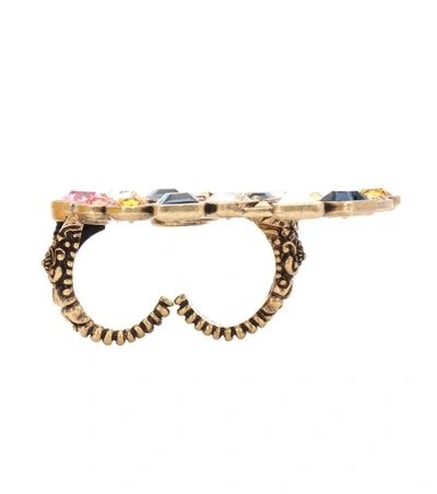 Shop Gucci Double G Multi-finger Ring In Multicoloured