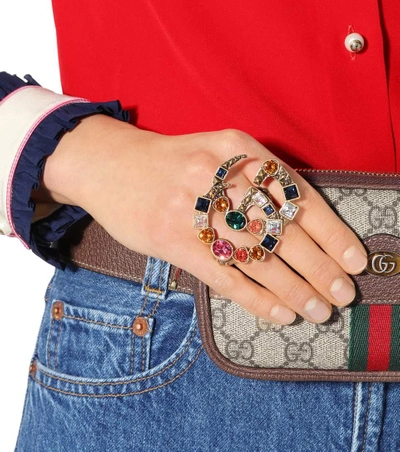 Shop Gucci Double G Multi-finger Ring In Multicoloured