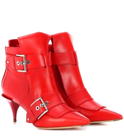 Shop Alexander Mcqueen Leather Ankle Boots In Red