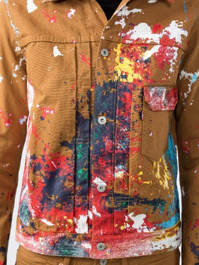 Junya Watanabe Levi's Slim-fit Paint-splattered Cotton-canvas Trucker  Jacket In Tan | ModeSens