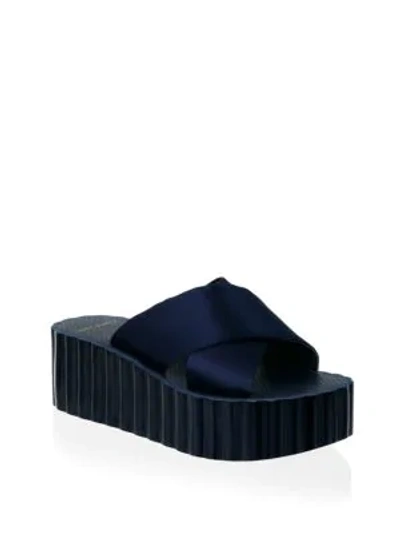 Shop Tory Burch Scallop Wedge Flip Flops In Perfect Navy