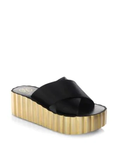 Shop Tory Burch Scallop Wedge Flip Flops In Perfect Navy