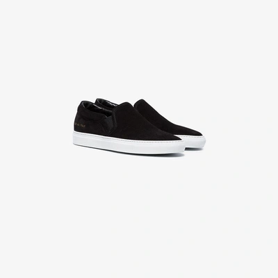 Shop Common Projects Black Suede Slip On Sneakers