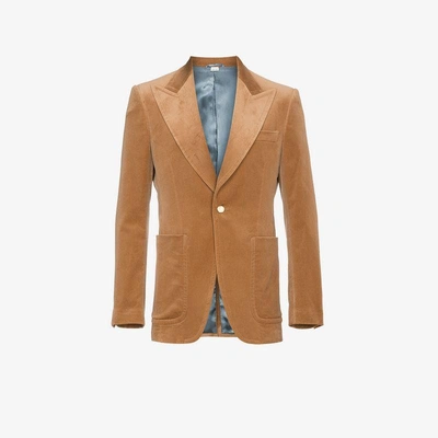 Shop Gucci Camel Velvet Blazer In Brown