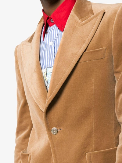 Shop Gucci Camel Velvet Blazer In Brown