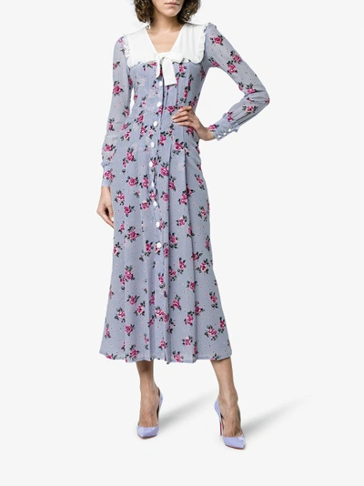 Shop Alessandra Rich Rose Print Silk Dress In Pink&purple