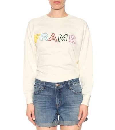 Shop Frame Embroidered Cotton Sweatshirt In White