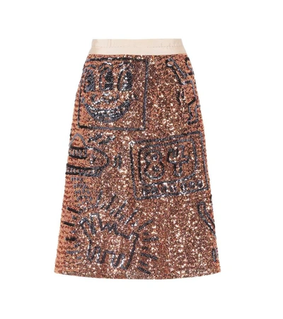 Shop Coach X Keith Haring Embellished Skirt In Gold