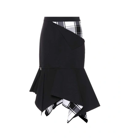 Shop Monse Asymmetric Plaid-paneled Skirt In Black