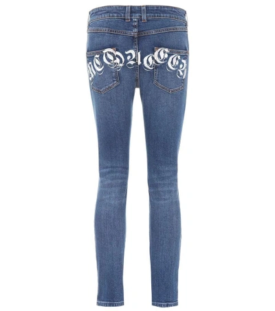 Shop Alexander Mcqueen Printed Mid-rise Skinny Jeans In Blue