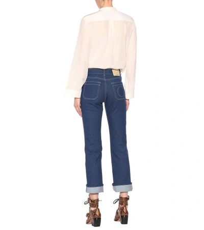 Shop Chloé High-waisted Cropped Jeans In Blue