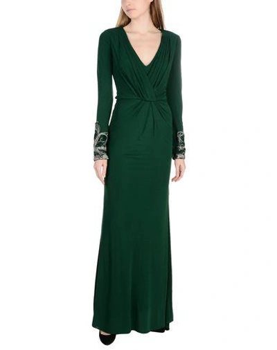 Shop Badgley Mischka Long Dress In Dark Green