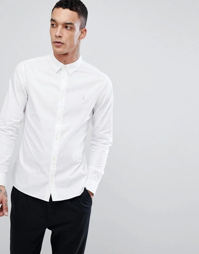 Shop Allsaints Redondo Ramskull Logo Long Sleeve Shirt In White