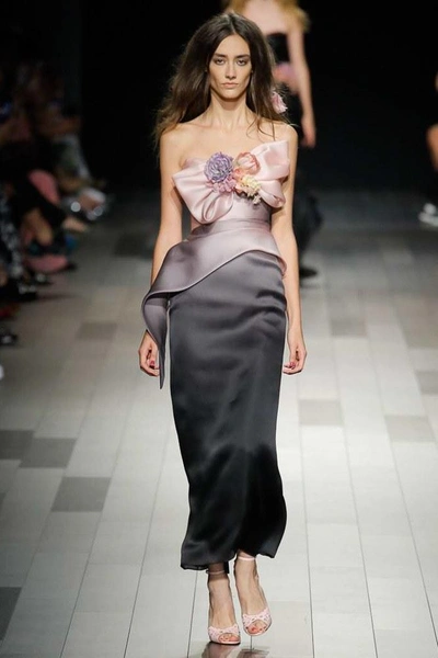 Shop Marchesa Couture Ombre Silk Gazaar Strapless Gown In Black/blush