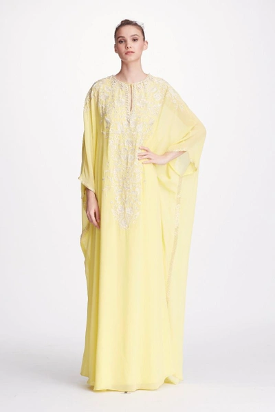 Shop Marchesa Couture Yellow Silk Georgette Caftan Gown