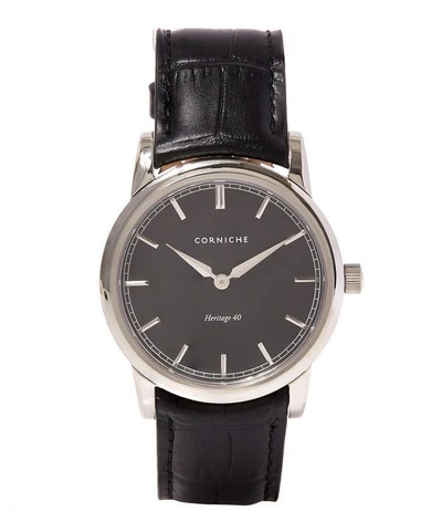 Shop Corniche Stainless Steel Heritage 40 Black Dial Watch