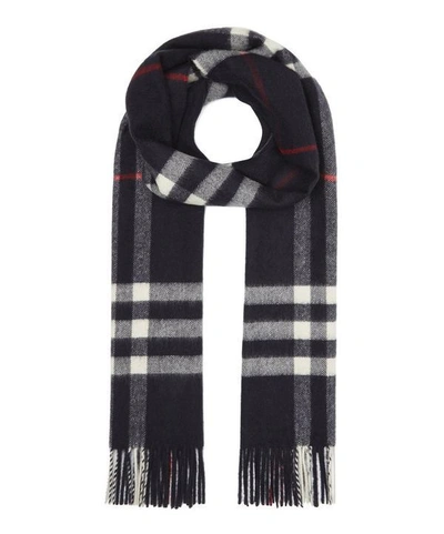 Shop Burberry Giant Icon Check Scarf In Navy