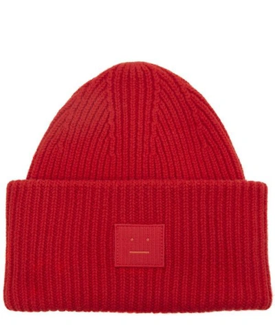 Shop Acne Studios Pansy Face Beanie In Red