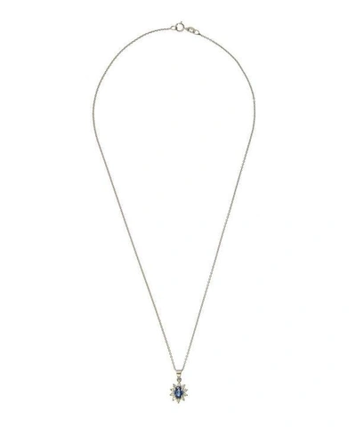 Shop Kojis White Gold Diamond Sapphire And Diamond Cluster Pendant Necklace