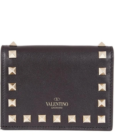 Shop Valentino Rockstud French Flap Wallet In White