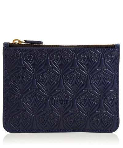 Shop Liberty London Coin Purse In Iphis Embossed Leather In Navy