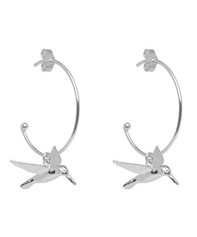 Shop Alex Monroe Hummingbird Hoop Earrings In Silver
