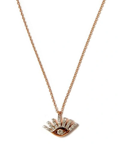 Shop Kismet By Milka Small Rose Gold Evil Eye White Diamond Necklace