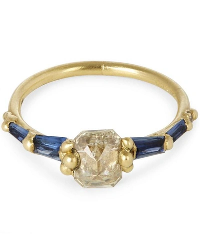 Shop Polly Wales Atrium Diamond Halo And Baguette Sapphire Ring In Gold