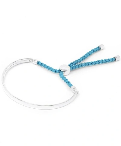 Shop Monica Vinader Sterling Silver Black Cord Fiji Bracelet In Blue