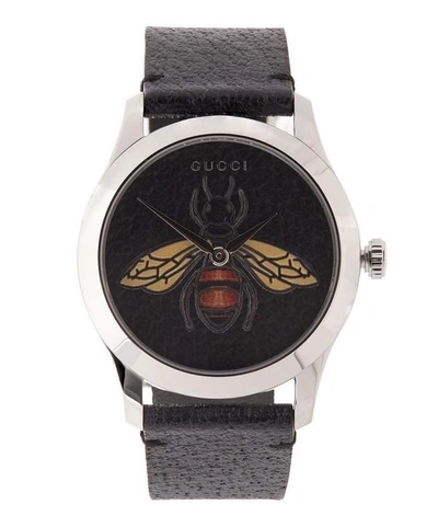Shop Gucci G-timeless Leather Bee Motif Watch