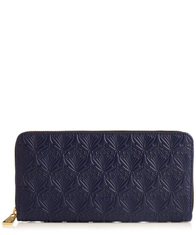 Shop Liberty London Large Zip Around Wallet In Iphis Embossed Leather In Navy