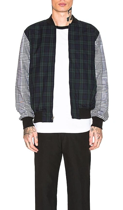 Shop Stussy Mixed Plaid Bomber In Navy