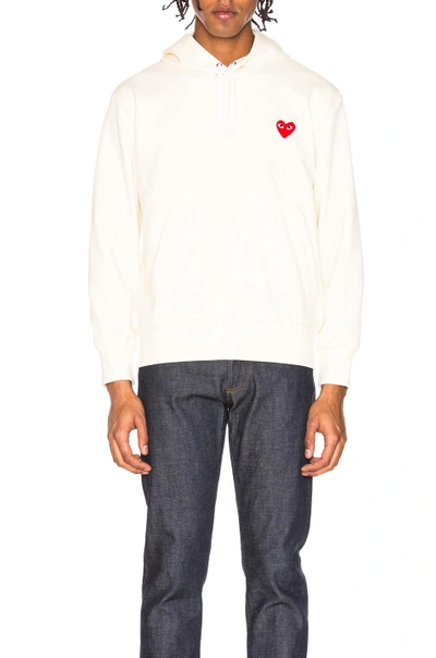 Shop Comme Des Garçons Play Zip Poly Hoodie With Red Emblem In Ivory
