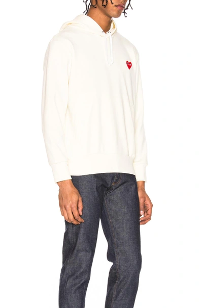 Comme Des Garçons Play Zip Poly Hoodie With Red Emblem In Ivory