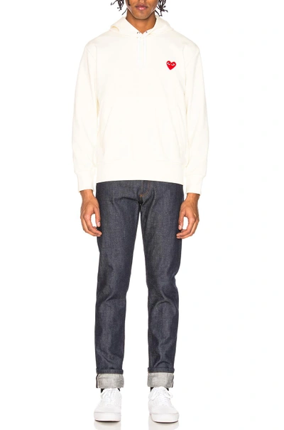 Comme Des Garçons Play Zip Poly Hoodie With Red Emblem In Ivory