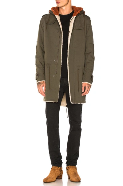 Shop Valentino Fur Trim Parka In Green In Olive