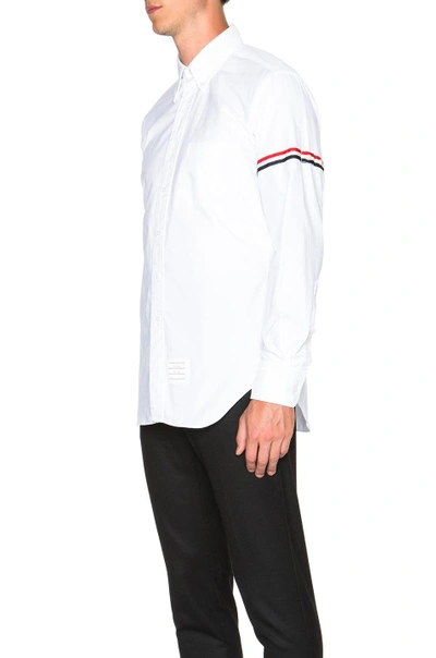 Shop Thom Browne Classic Button Down With Grosgrain Armbands