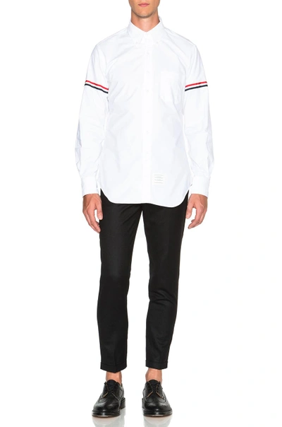 Shop Thom Browne Classic Button Down With Grosgrain Armbands