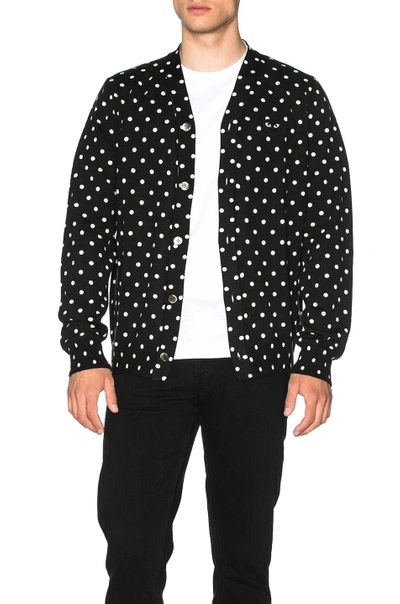 Shop Comme Des Garçons Play Dot Print Wool Cardigan With Black Emblem In Black & Natural