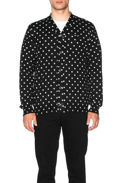 Shop Comme Des Garçons Play Dot Print Wool Cardigan With Black Emblem In Black & Natural