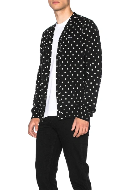 Shop Comme Des Garçons Play Dot Print Wool Cardigan With Black Emblem In Black & Natural