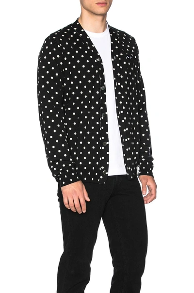 Shop Comme Des Garçons Play Dot Print Wool Cardigan With Black Emblem In Black & Natural