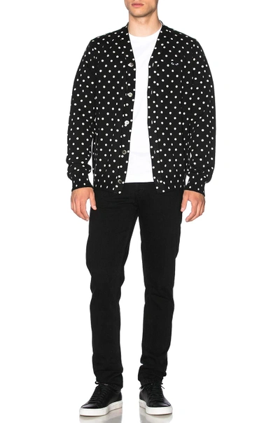 Shop Comme Des Garçons Play Dot Print Wool Cardigan With Black Emblem In Black & Natural