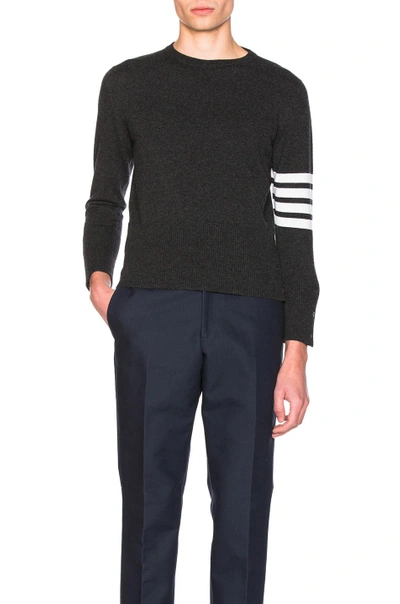 Shop Thom Browne Classic Cashmere Crewneck Sweater In Dark Grey