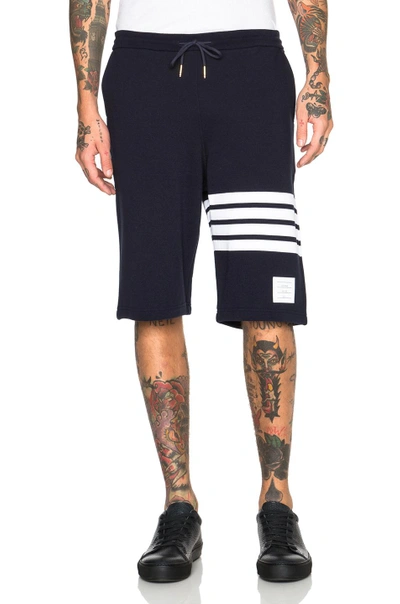 Thom Browne Blue Crewneck Sweater With Logo Patch And Rwb Detail In Cotton In Navy