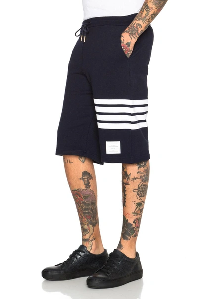 Thom Browne Blue Crewneck Sweater With Logo Patch And Rwb Detail In Cotton In Navy