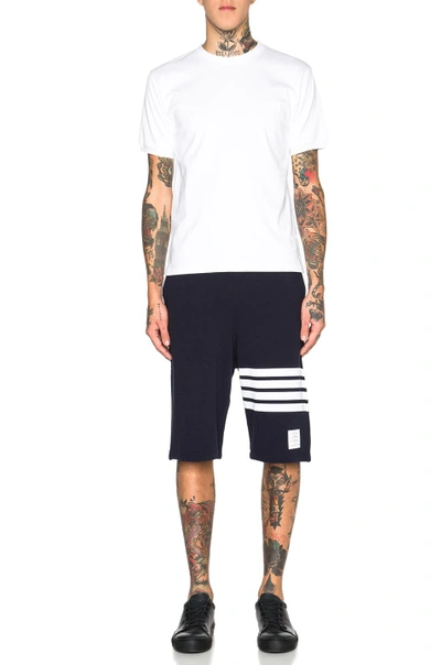 Thom Browne Blue Crewneck Sweater With Logo Patch And Rwb Detail In Cotton In Navy