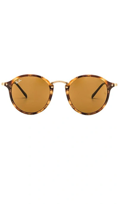 Shop Ray Ban Round Fleck In Tortoise & Brown Classic B-15